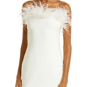 Likely- Katy White Mini Dress with Feathers